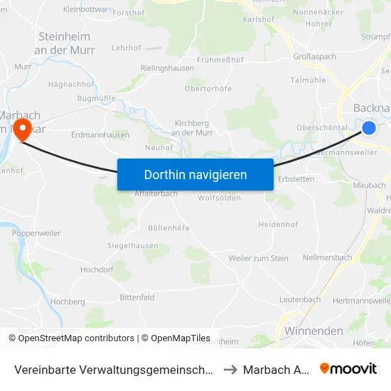 Vereinbarte Verwaltungsgemeinschaft Der Stadt Backnang to Marbach Am Neckar map
