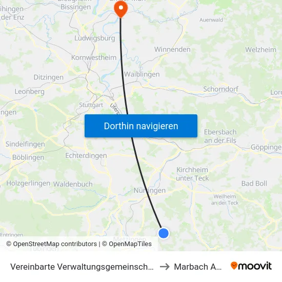 Vereinbarte Verwaltungsgemeinschaft Der Stadt Neuffen to Marbach Am Neckar map
