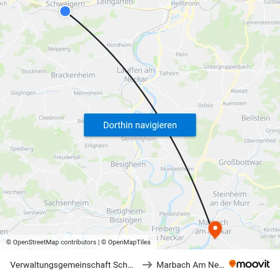Verwaltungsgemeinschaft Schwaigern to Marbach Am Neckar map