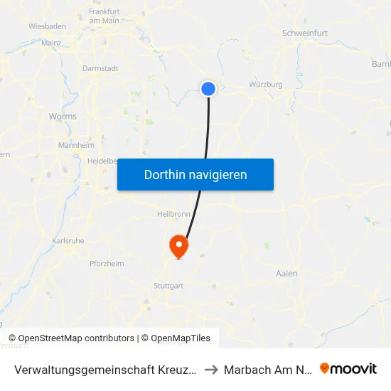 Verwaltungsgemeinschaft Kreuzwertheim to Marbach Am Neckar map