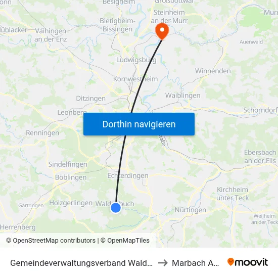 Gemeindeverwaltungsverband Waldenbuch/Steinenbronn to Marbach Am Neckar map