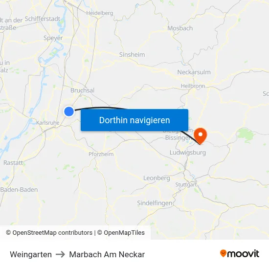 Weingarten to Marbach Am Neckar map