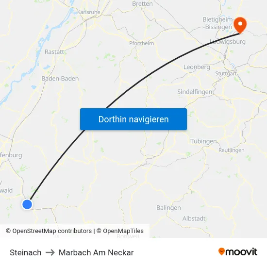 Steinach to Marbach Am Neckar map
