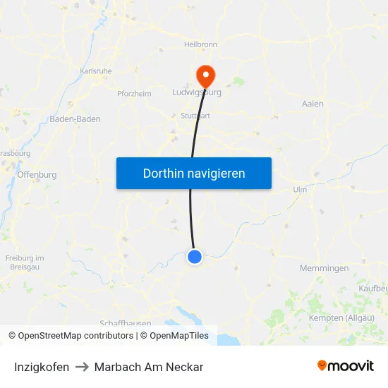 Inzigkofen to Marbach Am Neckar map