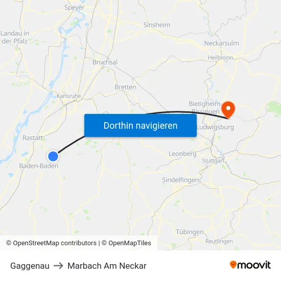 Gaggenau to Marbach Am Neckar map