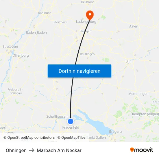 Öhningen to Marbach Am Neckar map