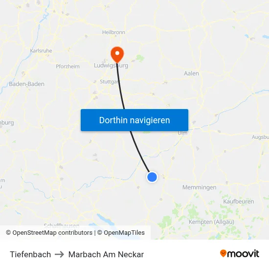 Tiefenbach to Marbach Am Neckar map