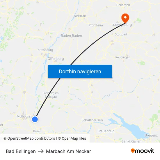 Bad Bellingen to Marbach Am Neckar map