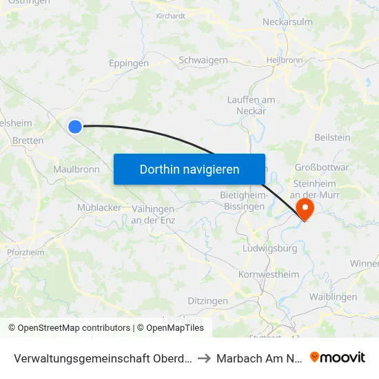 Verwaltungsgemeinschaft Oberderdingen to Marbach Am Neckar map