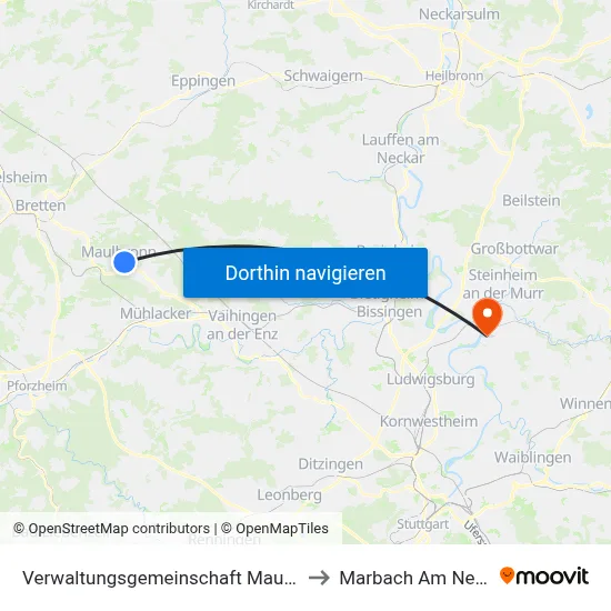 Verwaltungsgemeinschaft Maulbronn to Marbach Am Neckar map