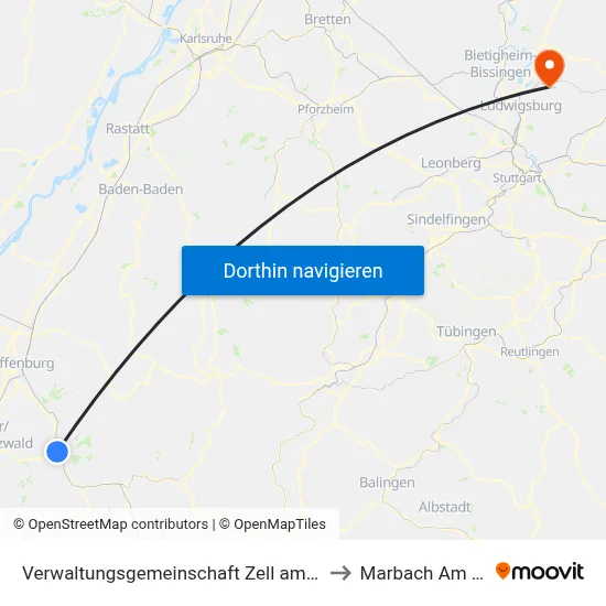 Verwaltungsgemeinschaft Zell am Harmersbach to Marbach Am Neckar map