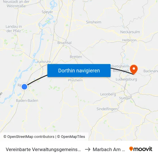 Vereinbarte Verwaltungsgemeinschaft Rastatt to Marbach Am Neckar map