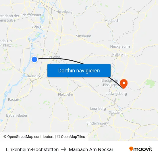 Linkenheim-Hochstetten to Marbach Am Neckar map