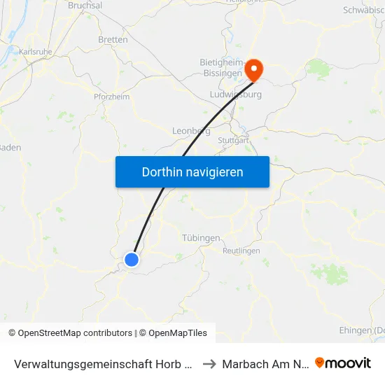Verwaltungsgemeinschaft Horb am Neckar to Marbach Am Neckar map