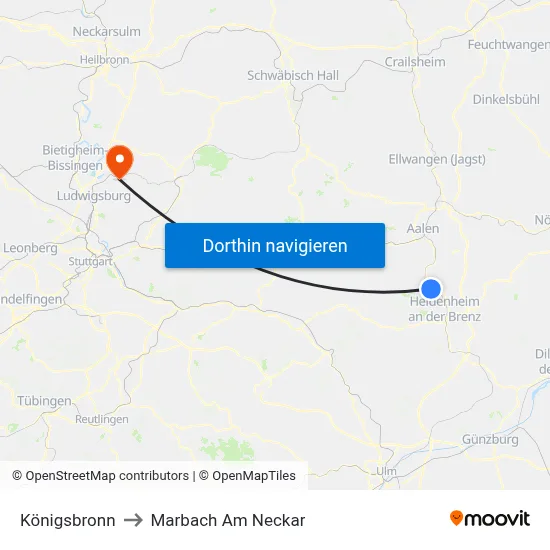 Königsbronn to Marbach Am Neckar map