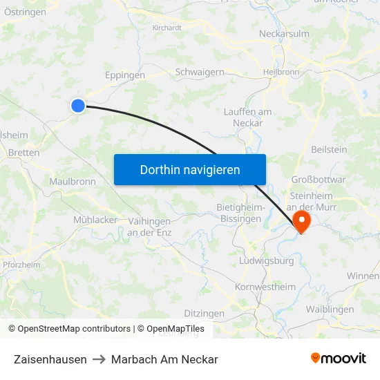 Zaisenhausen to Marbach Am Neckar map
