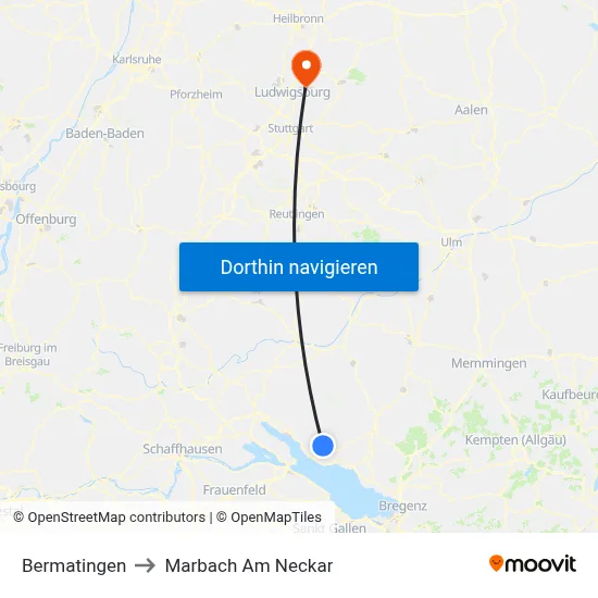 Bermatingen to Marbach Am Neckar map