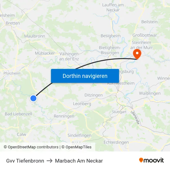 Gvv Tiefenbronn to Marbach Am Neckar map