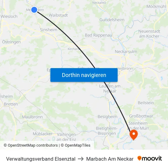 Verwaltungsverband Elsenztal to Marbach Am Neckar map