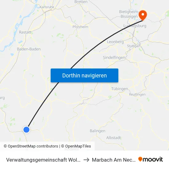 Verwaltungsgemeinschaft Wolfach to Marbach Am Neckar map
