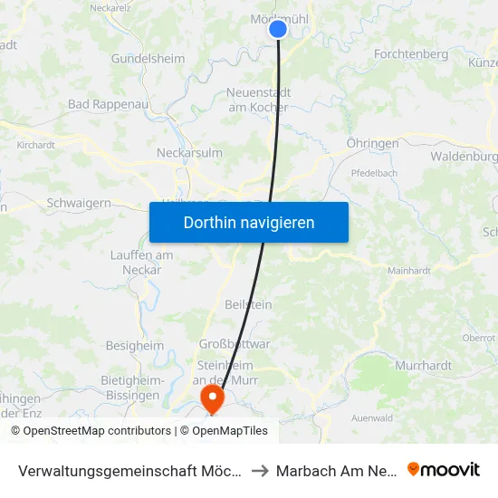 Verwaltungsgemeinschaft Möckmühl to Marbach Am Neckar map