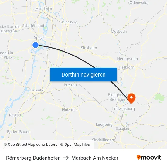 Römerberg-Dudenhofen to Marbach Am Neckar map