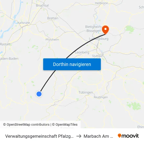 Verwaltungsgemeinschaft Pfalzgrafenweiler to Marbach Am Neckar map