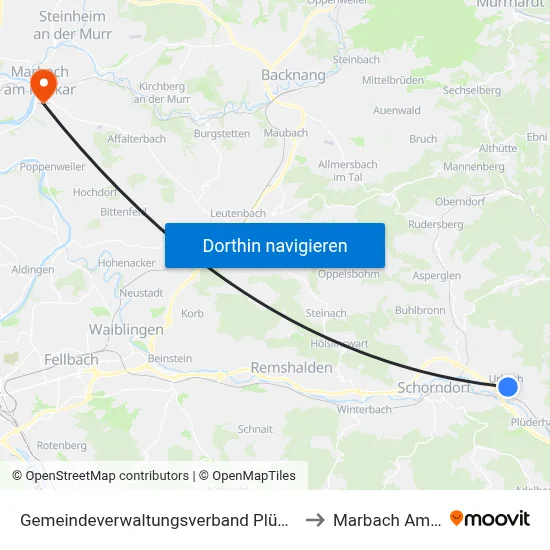 Gemeindeverwaltungsverband Plüderhausen-Urbach to Marbach Am Neckar map