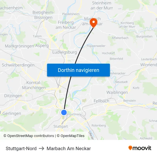 Stuttgart-Nord to Marbach Am Neckar map