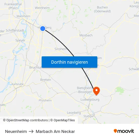 Neuenheim to Marbach Am Neckar map