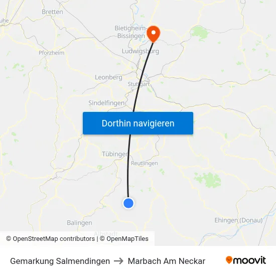 Gemarkung Salmendingen to Marbach Am Neckar map