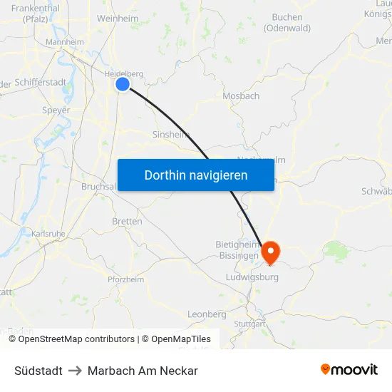 Südstadt to Marbach Am Neckar map