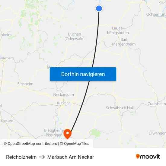 Reicholzheim to Marbach Am Neckar map
