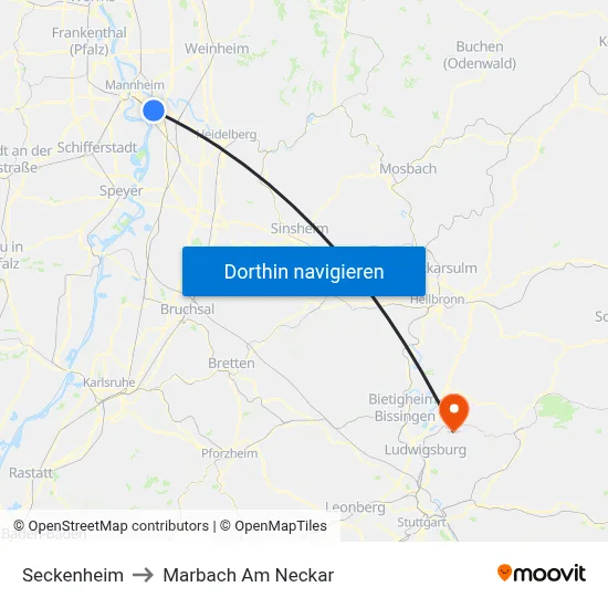 Seckenheim to Marbach Am Neckar map
