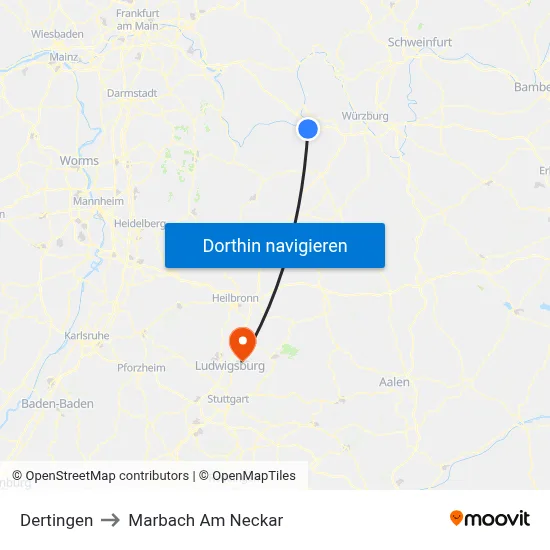 Dertingen to Marbach Am Neckar map