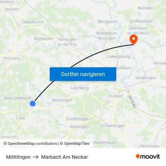 Möttlingen to Marbach Am Neckar map