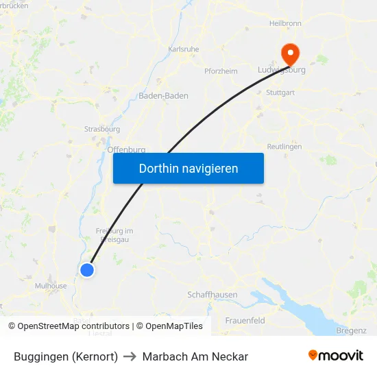 Buggingen (Kernort) to Marbach Am Neckar map