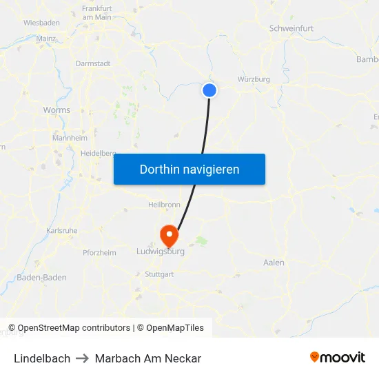 Lindelbach to Marbach Am Neckar map