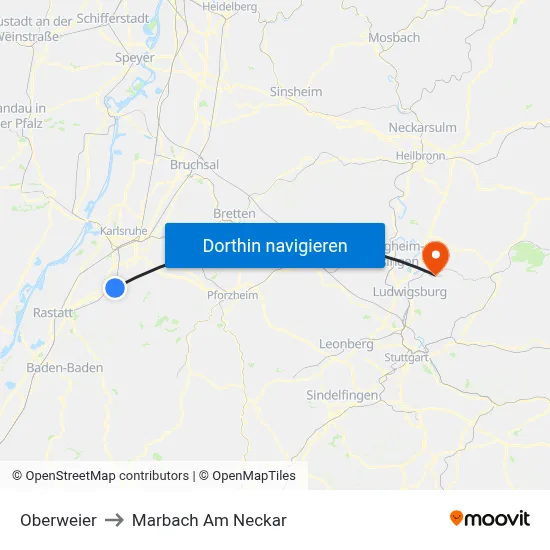 Oberweier to Marbach Am Neckar map