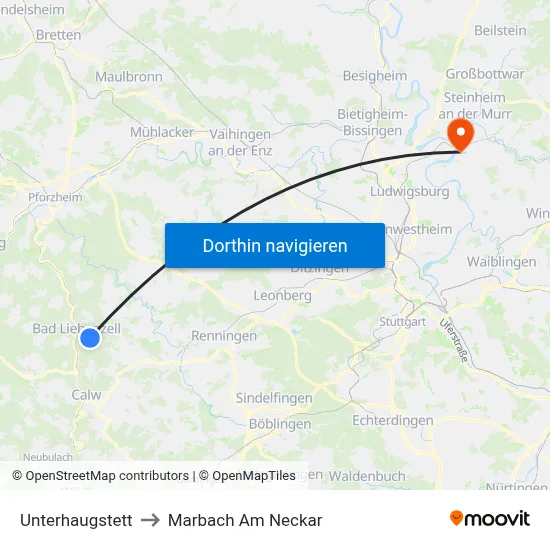 Unterhaugstett to Marbach Am Neckar map
