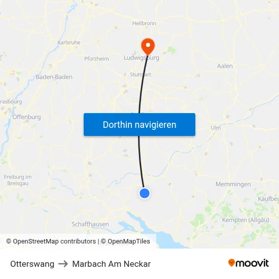Otterswang to Marbach Am Neckar map