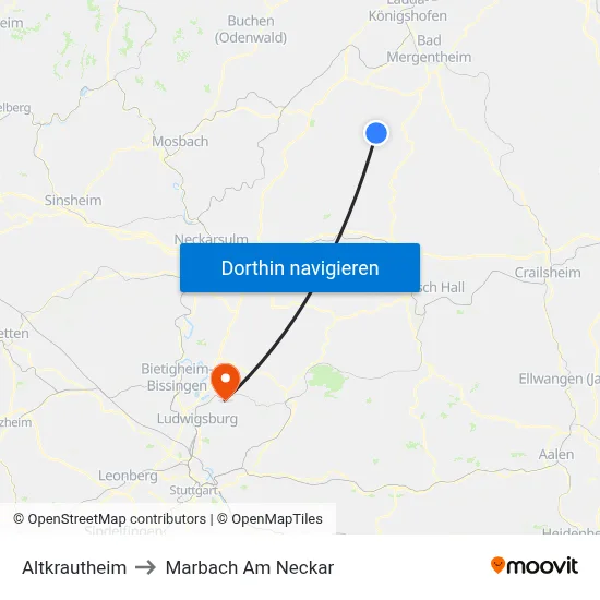 Altkrautheim to Marbach Am Neckar map