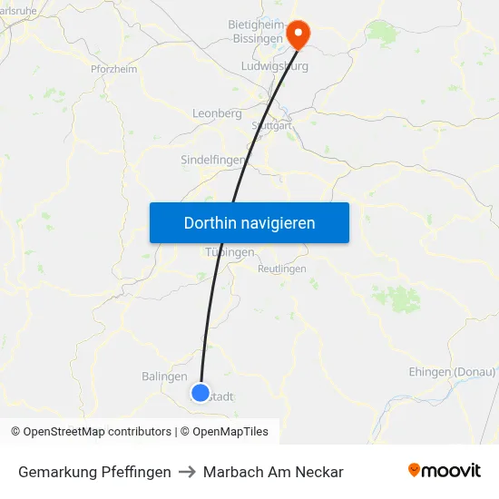 Gemarkung Pfeffingen to Marbach Am Neckar map