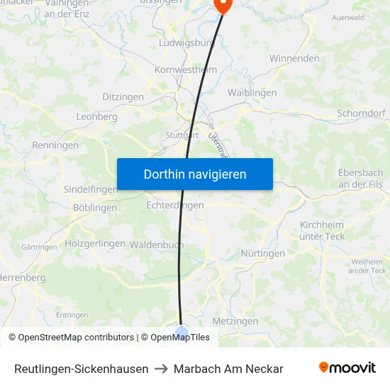 Reutlingen-Sickenhausen to Marbach Am Neckar map