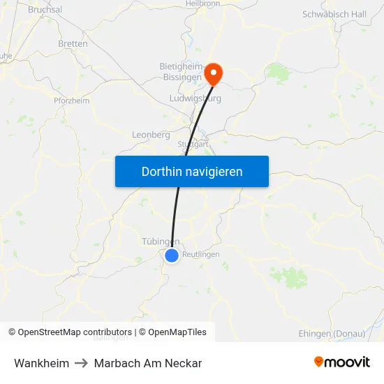Wankheim to Marbach Am Neckar map
