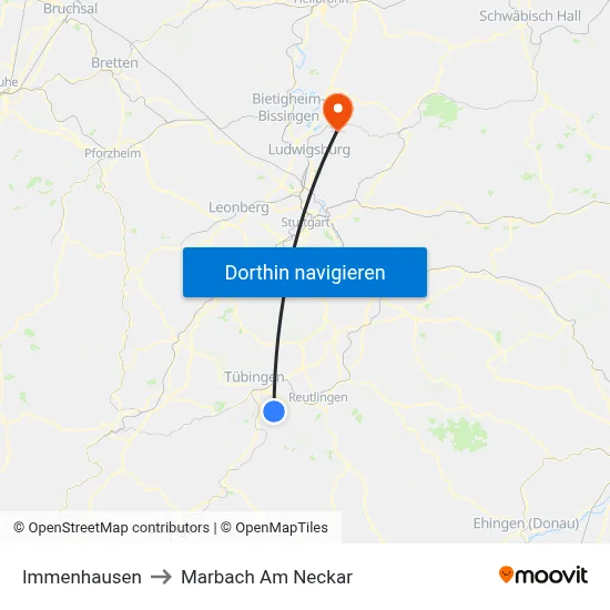 Immenhausen to Marbach Am Neckar map