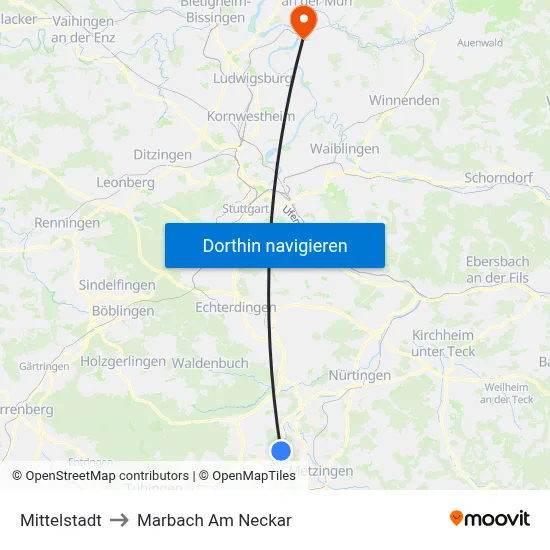 Mittelstadt to Marbach Am Neckar map