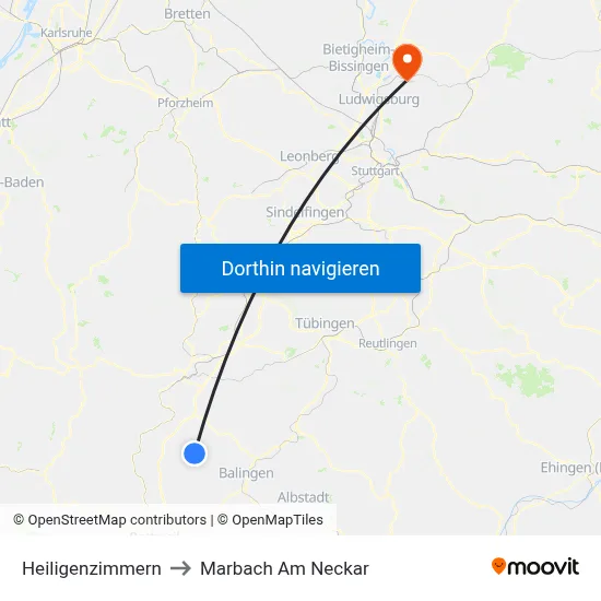 Heiligenzimmern to Marbach Am Neckar map
