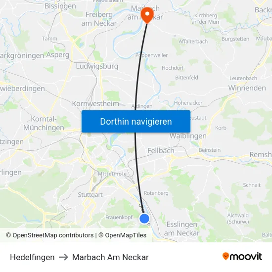 Hedelfingen to Marbach Am Neckar map