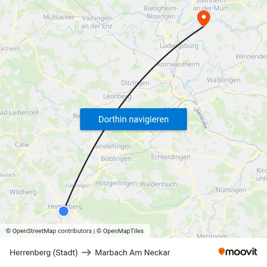 Herrenberg (Stadt) to Marbach Am Neckar map